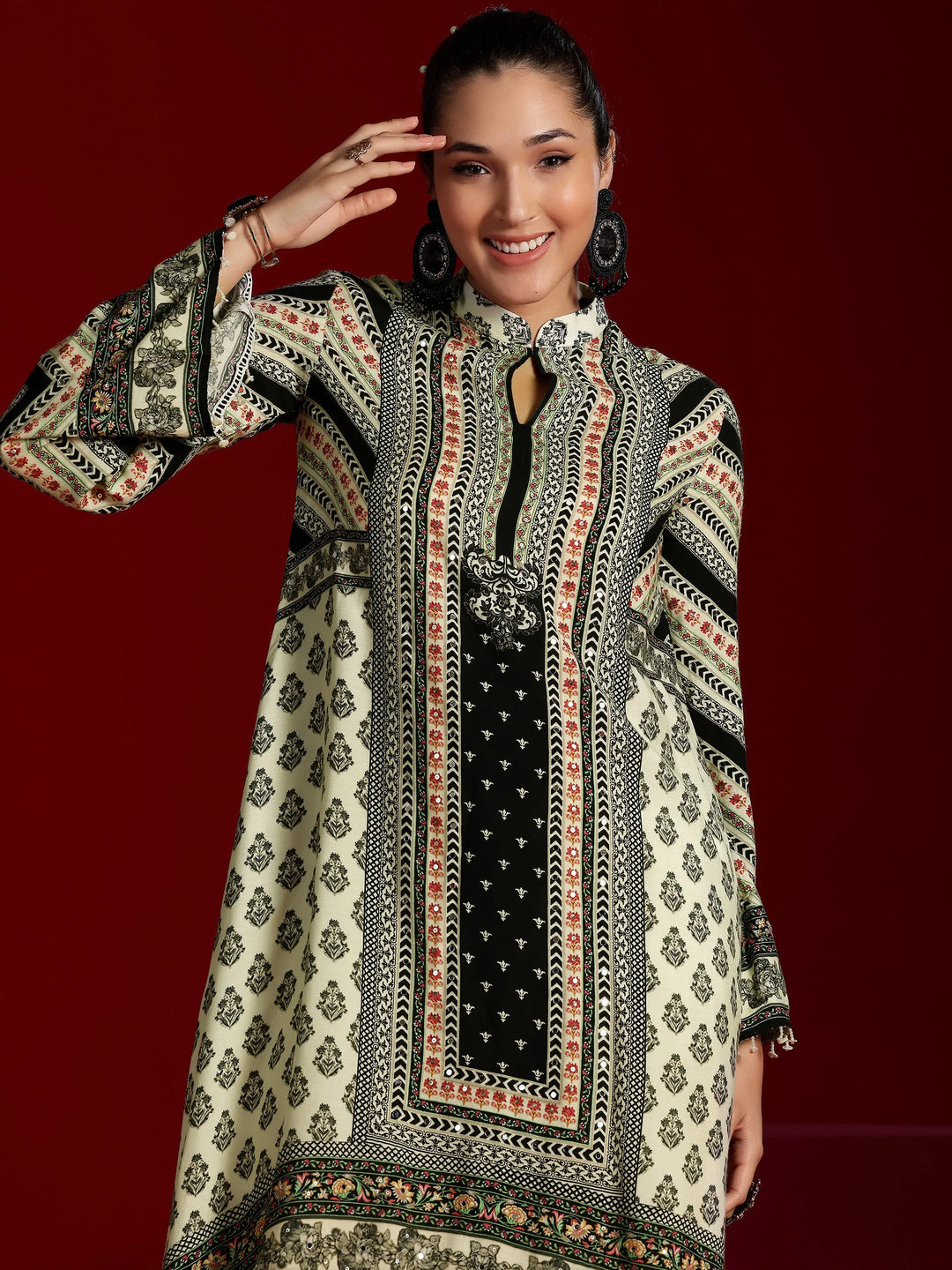  Libas Art Off White Printed Silk Blend Co-Ords 