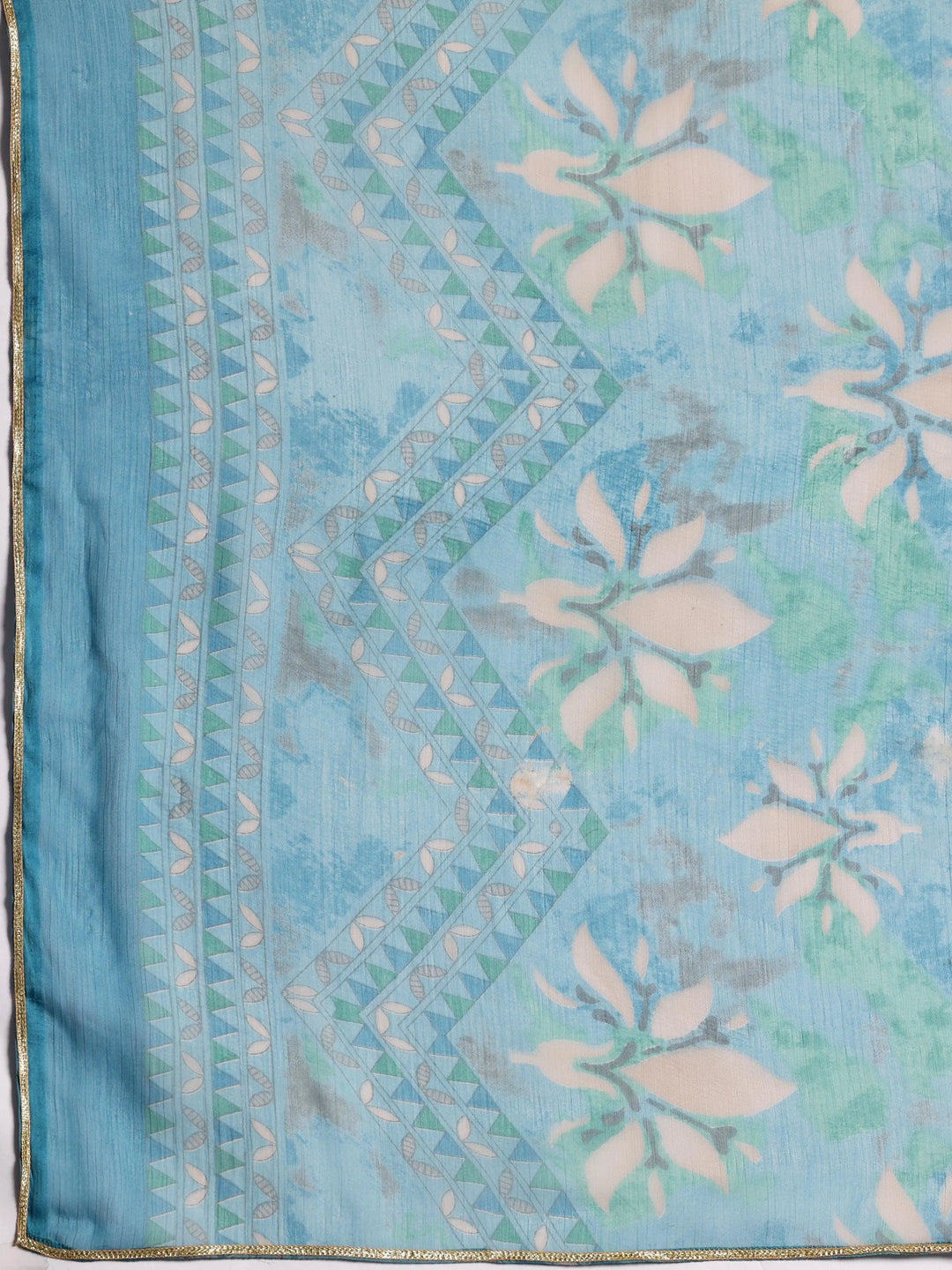 Blue Printed Silk Blend A-Line Kurta With Palazzos & Dupatta - Libas 
