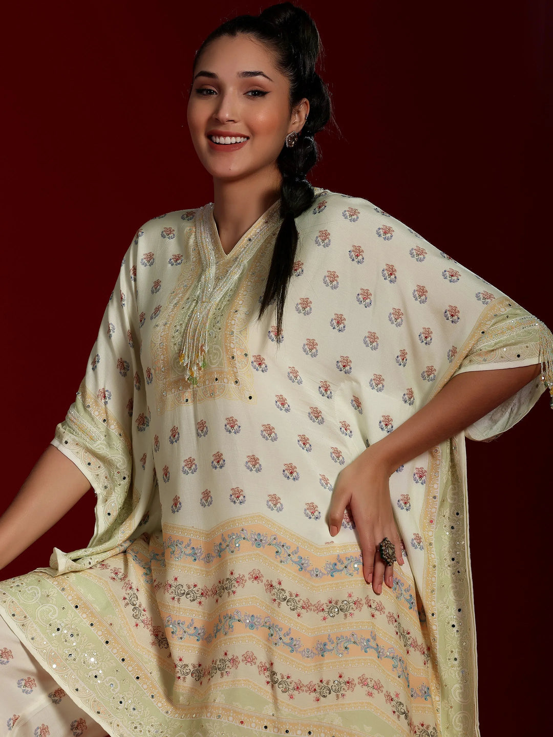  Libas Art Pista Green Printed Silk Blend Co-Ords 