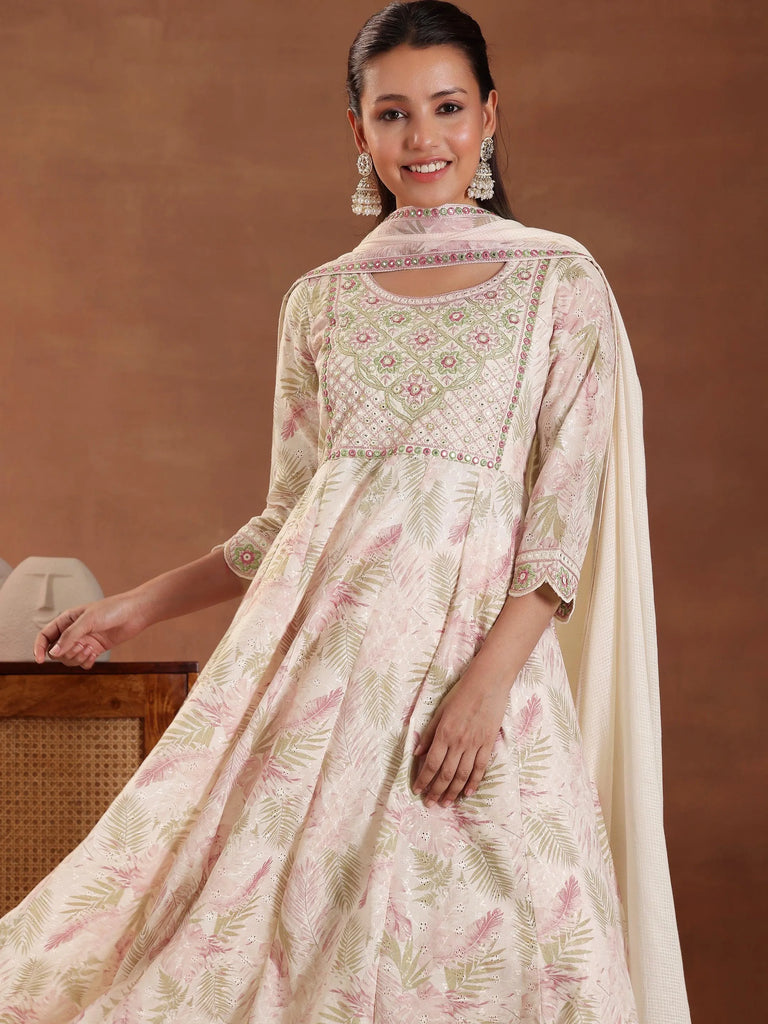 Buy Pink Embroidered Pure Cotton A-line Kurta With Trousers