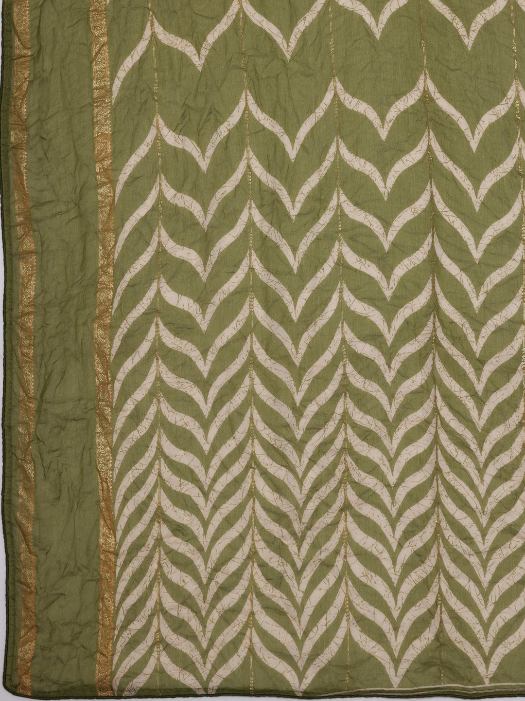 Green Printed Poly Georgette Saree With Unstitched Blouse Piece - Libas 