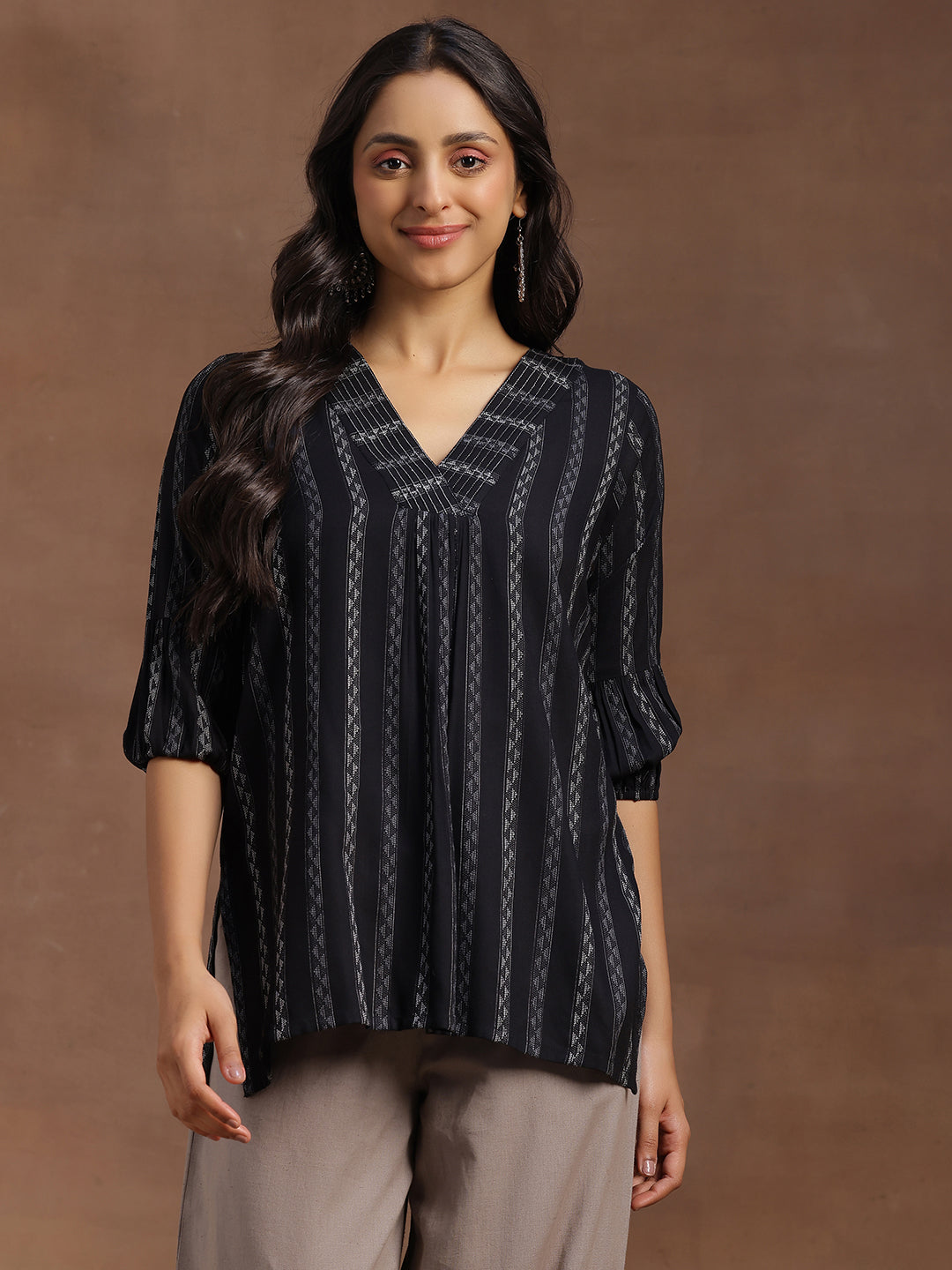 libas Black Woven Design Silk Blend Straight Kurti-picture-56