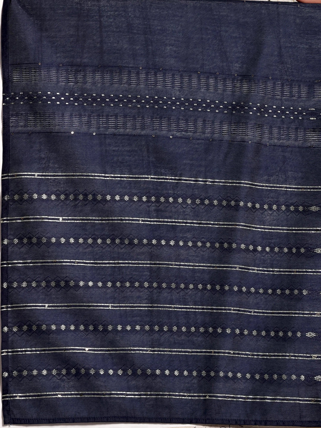 Blue Printed Rayon A-Line Kurta With Palazzos & Dupatta - Libas 