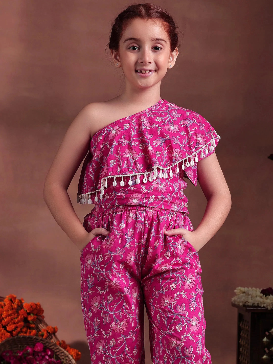  Kids Pink Printed Cotton Co-Ords 