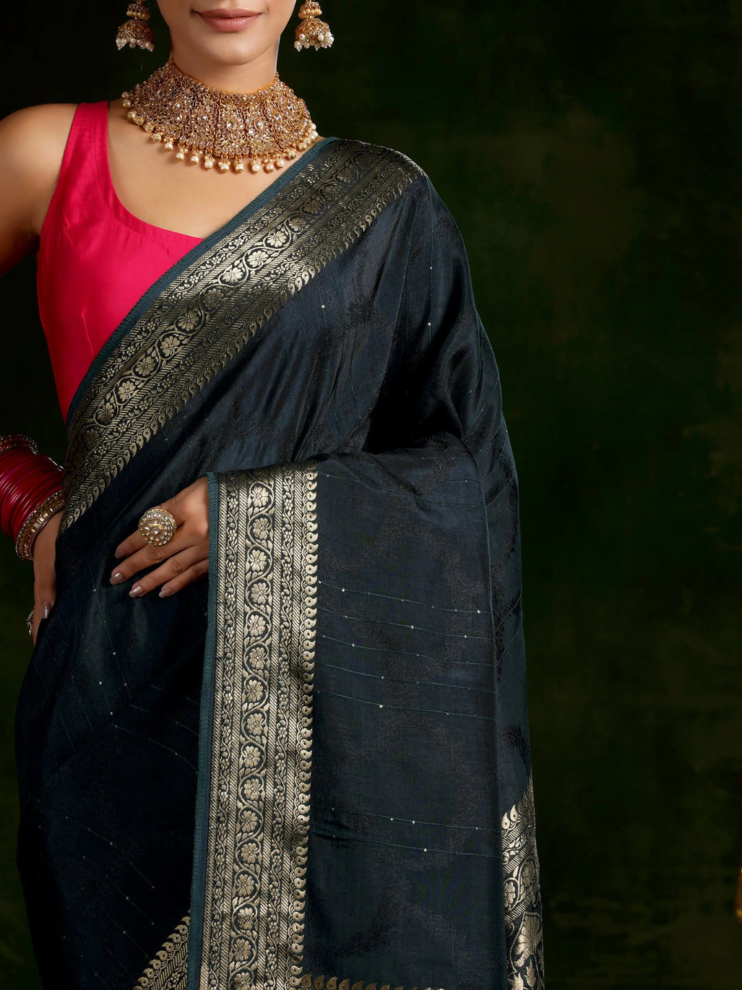  Teal Woven Design Silk Blend Saree With Unstitched Blouse Piece 