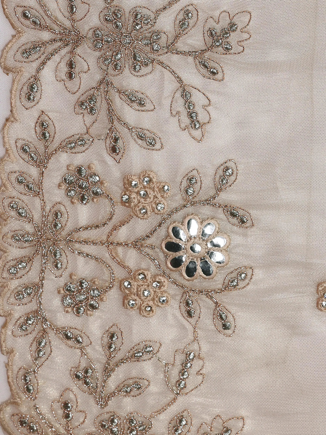 Libas Art Beige Embroidered Silk Blend Saree With Unstitched Blouse Piece - Libas 