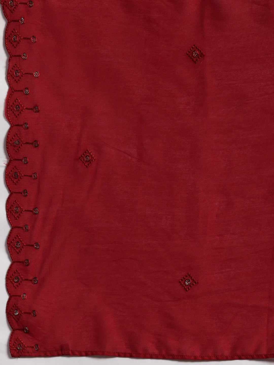 Red Embroidered Silk Blend Straight Suit With Dupatta - Libas 