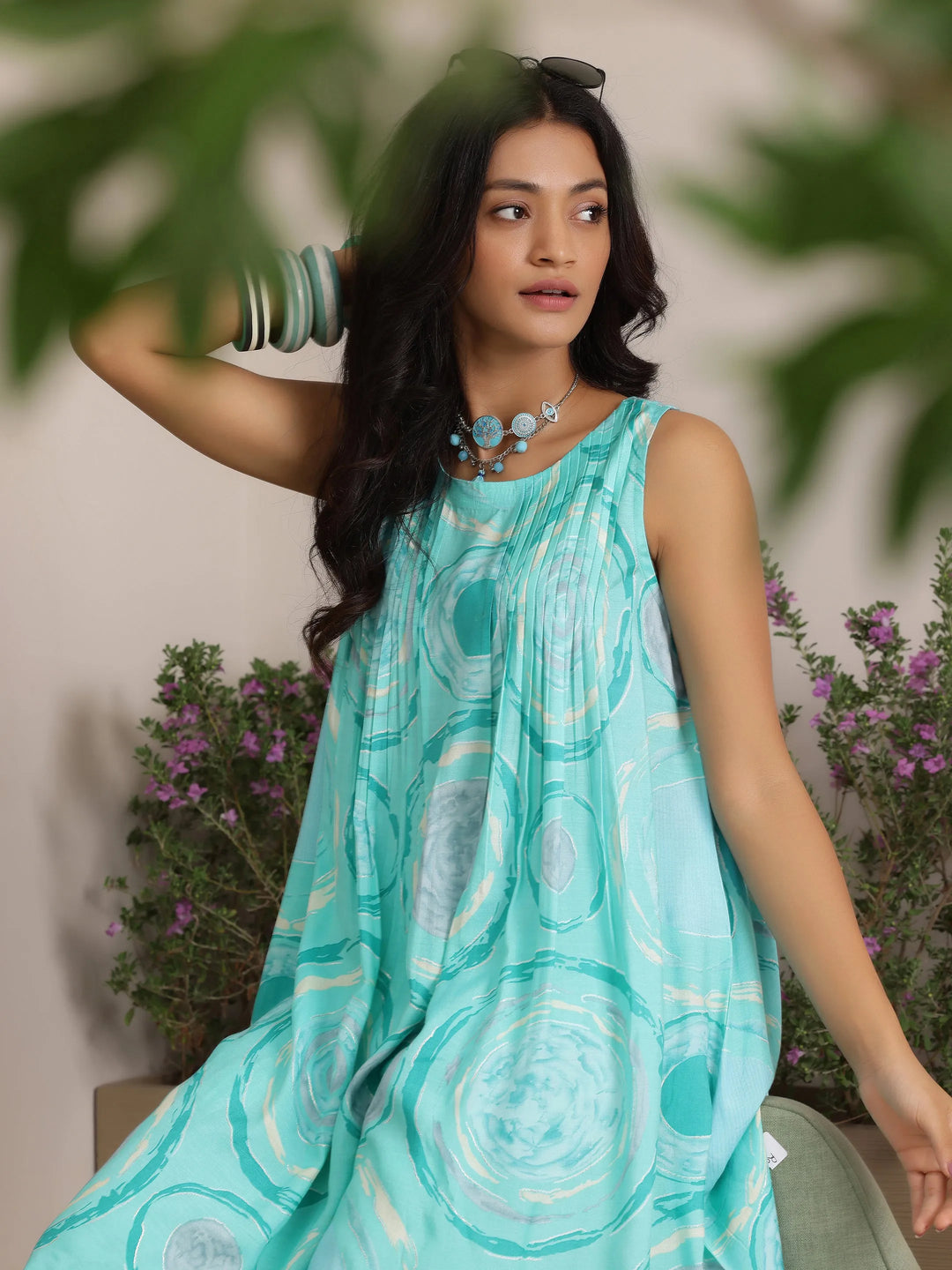  Blue Printed Silk Blend Co-Ords 
