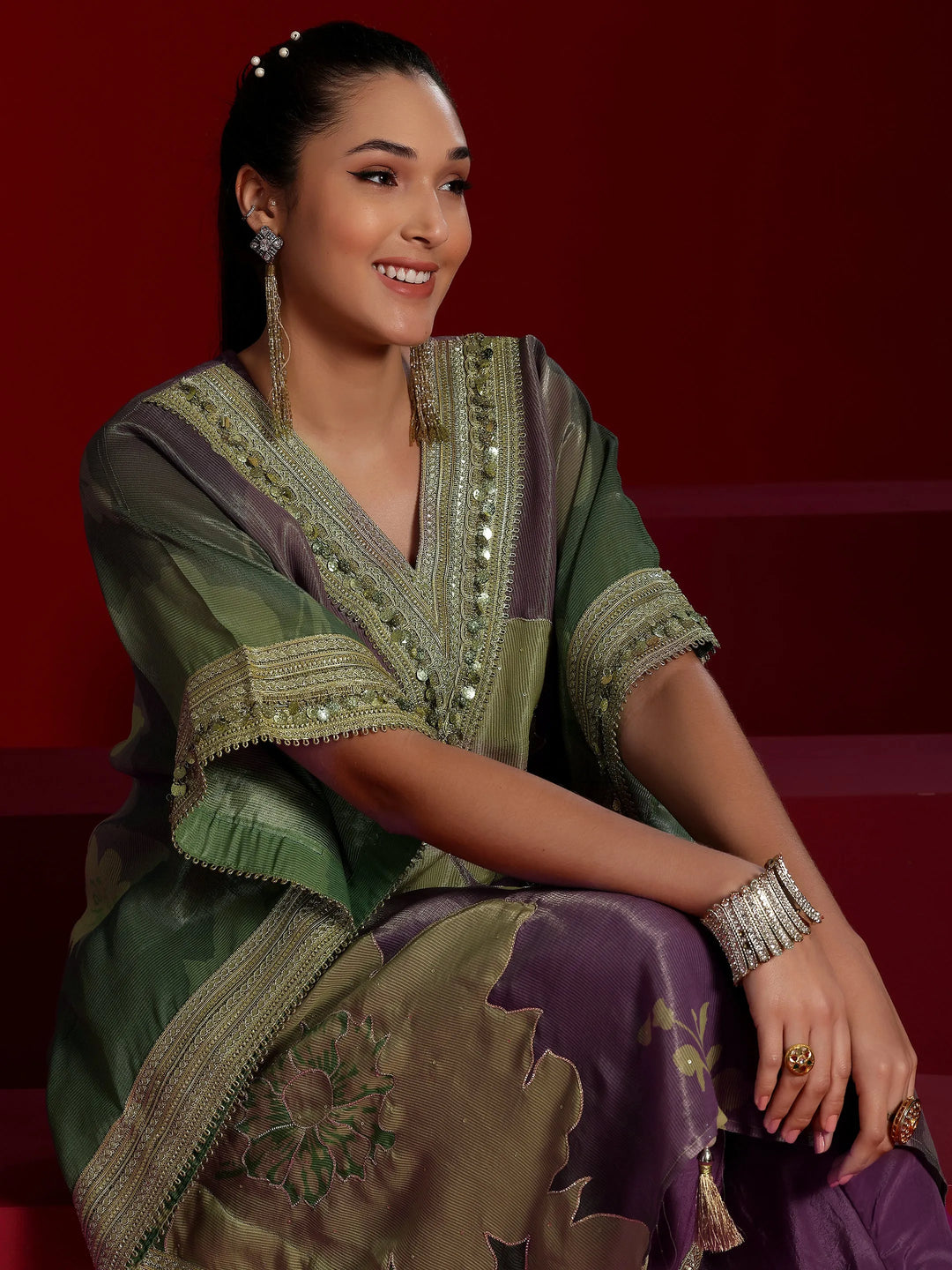  Libas Art Mauve Printed Silk Blend Co-Ords 
