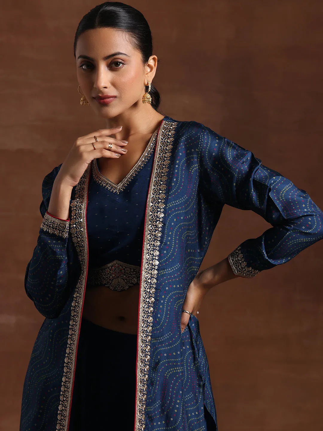  Blue Embroidered Silk Blend Co-Ords 