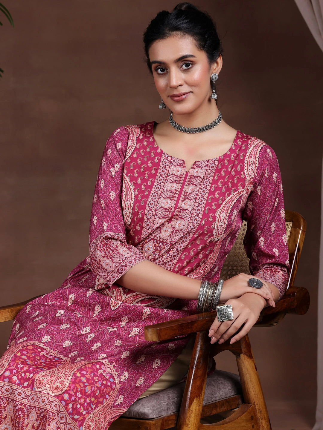  Rust Printed Crepe Straight Kurta 