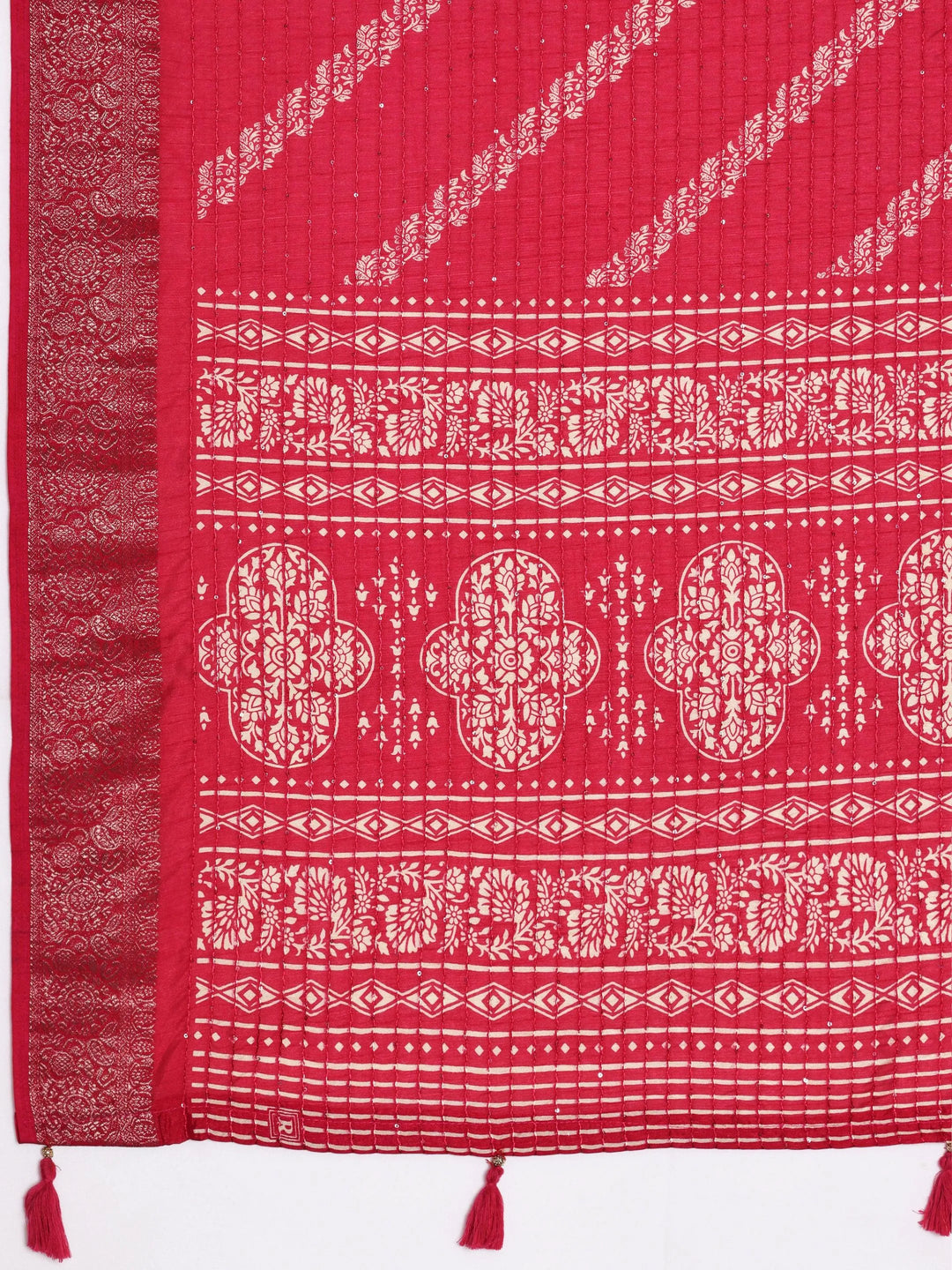 Pink Printed Silk Blend Saree With Unstitched Blouse Piece - Libas