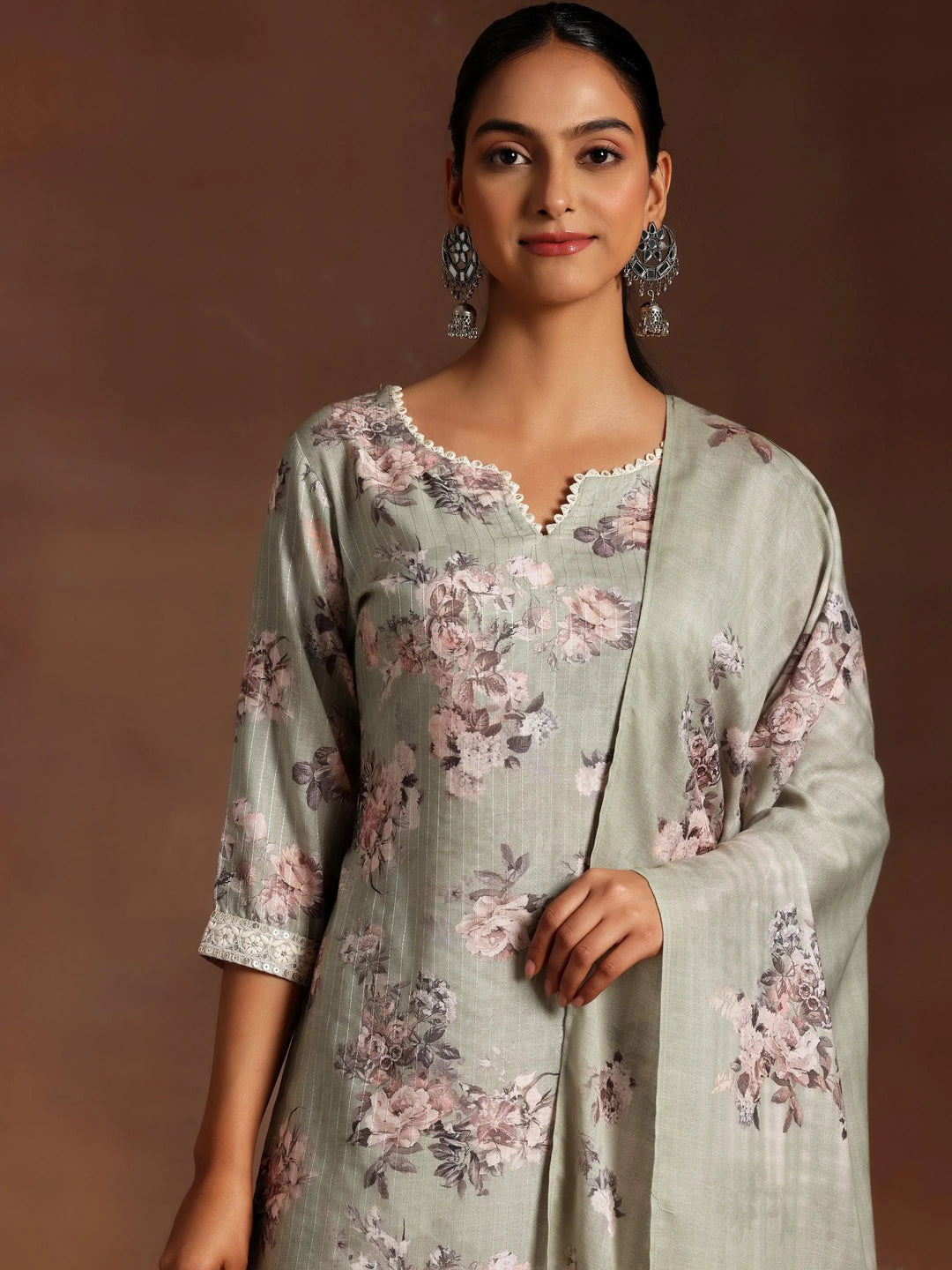 Green Printed Cotton Straight Suit With Dupatta - Libas