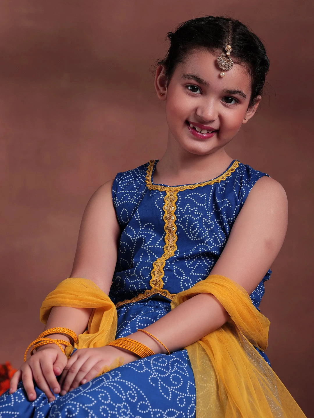  Kids Blue Printed Cotton Ready to Wear Lehenga Choli 