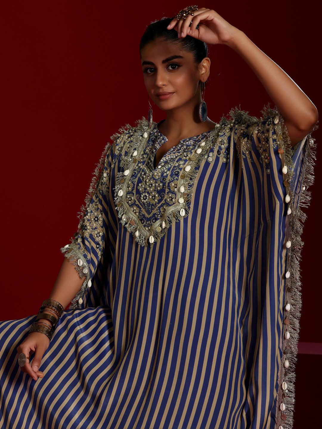  Libas Art Blue Striped Silk Blend Co-Ords 