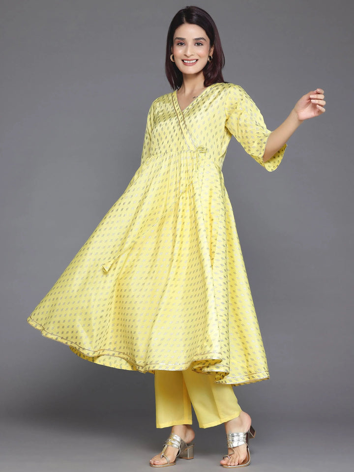 Yellow Printed Silk Blend Anarkali Kurta Set - Libas
