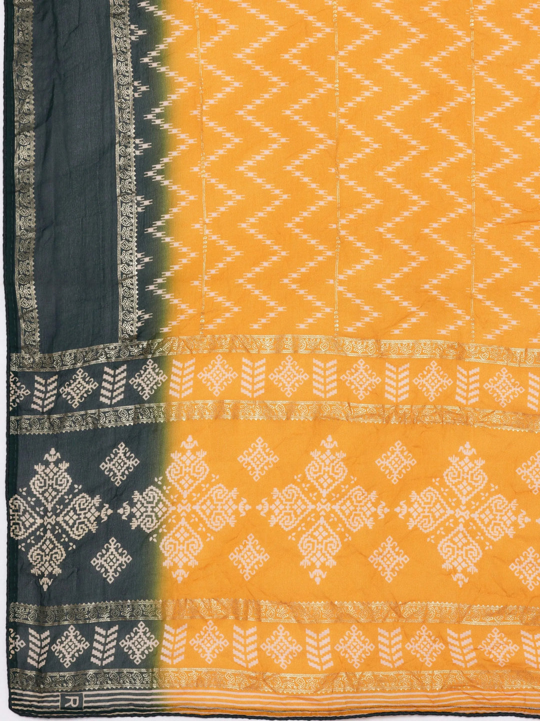 Mustard Printed Poly Georgette Saree With Unstitched Blouse Piece - Libas 
