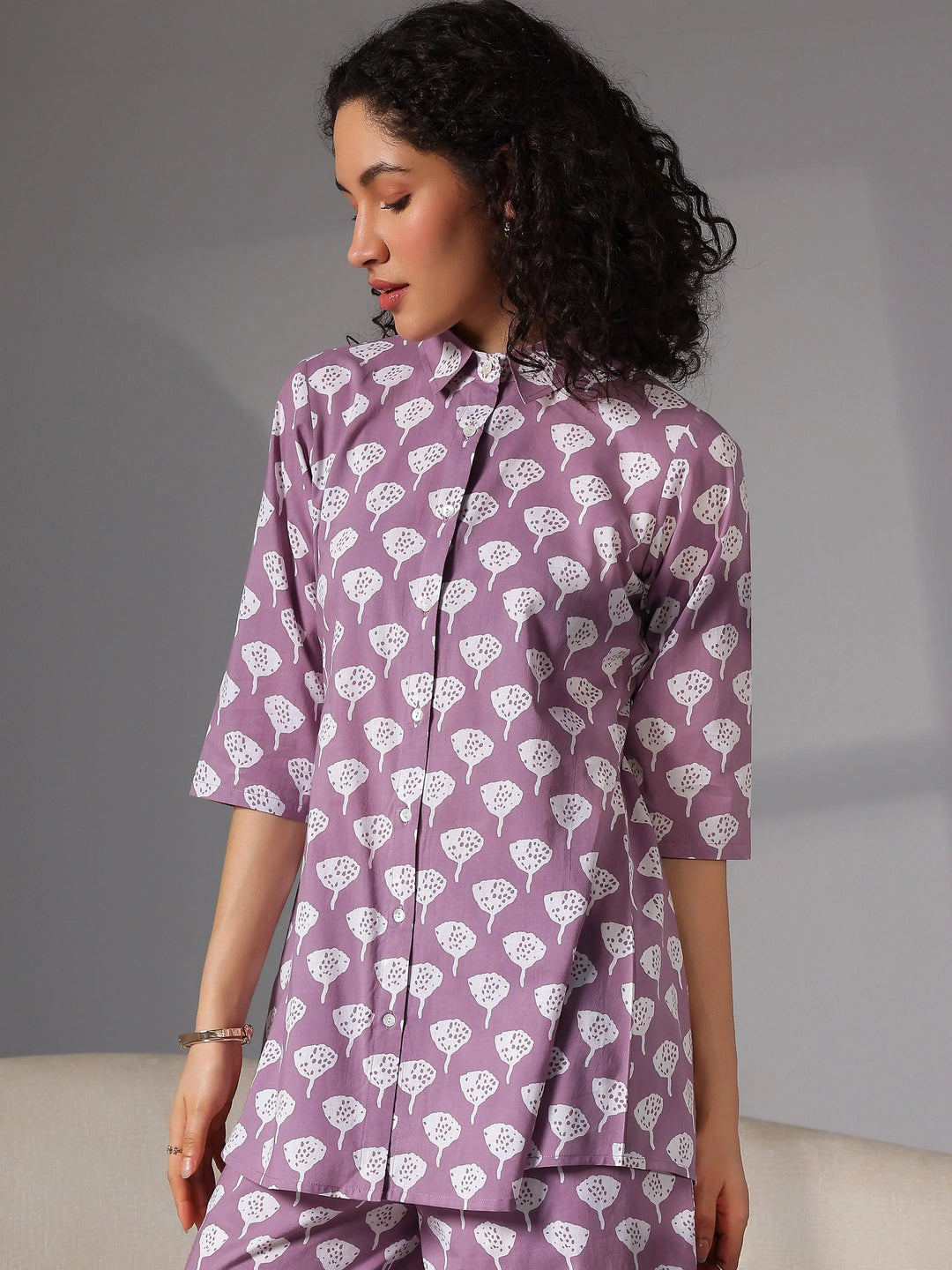 Purple Printed Cotton Night Suits - Libas 