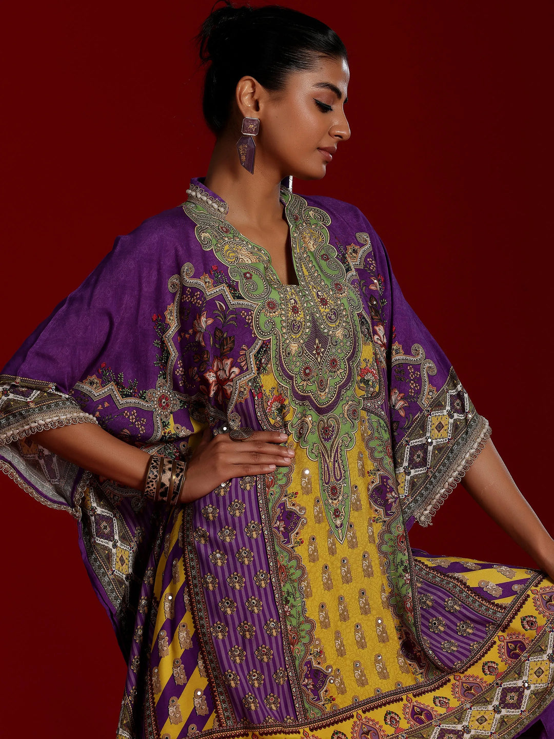  Libas Art Purple Printed Silk Blend Co-Ords 