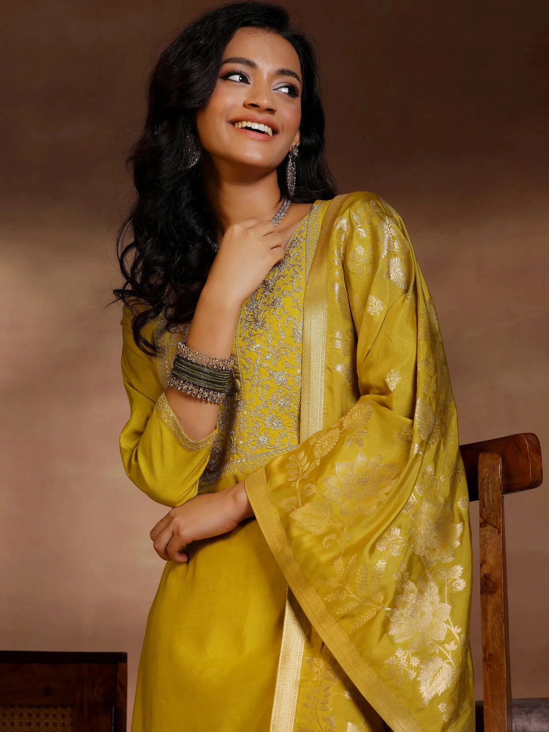  Mustard Yoke Design Silk Blend Straight Suits With Dupatta 