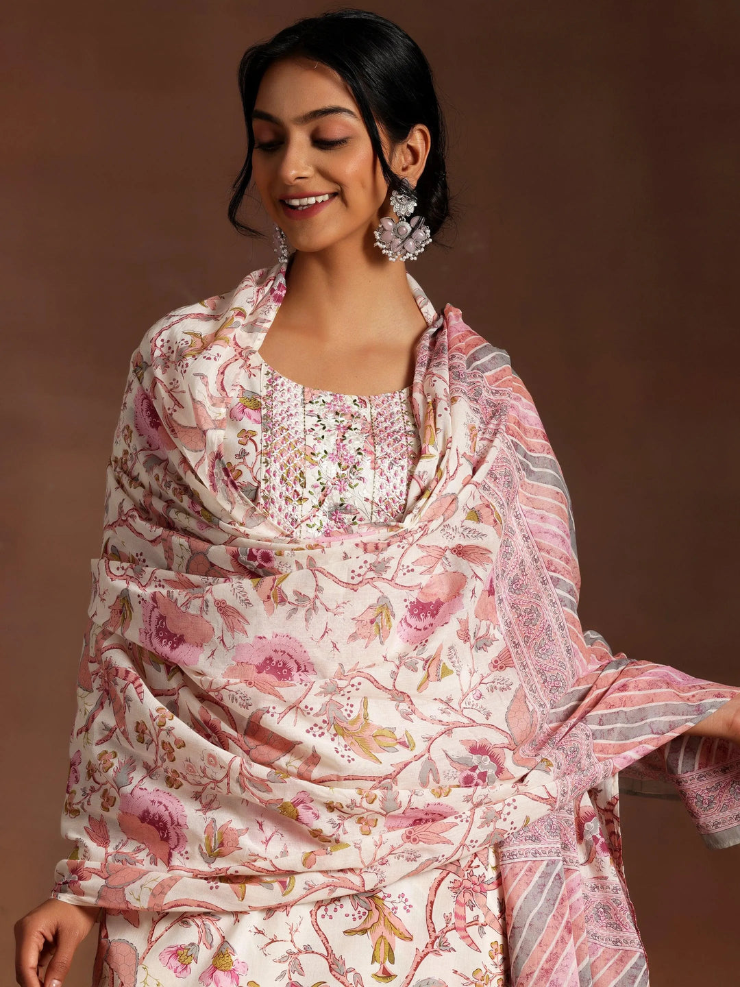  Pink Printed Cotton Straight Suit With Dupatta 