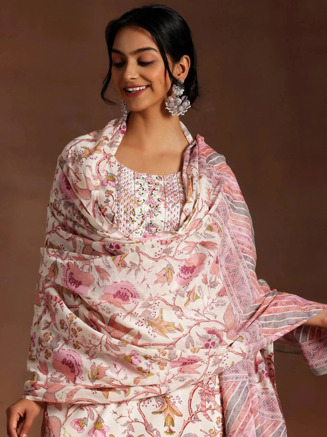 Pink Printed Cotton Straight Suit With Dupatta 