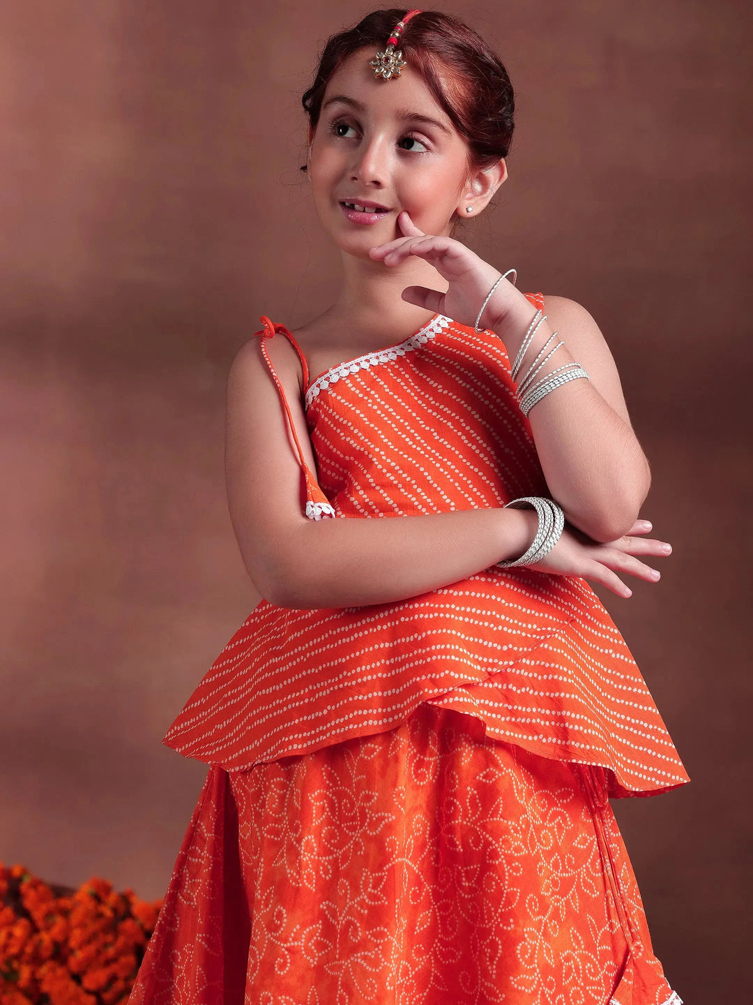  Orange Printed Cotton Lehenga Choli 