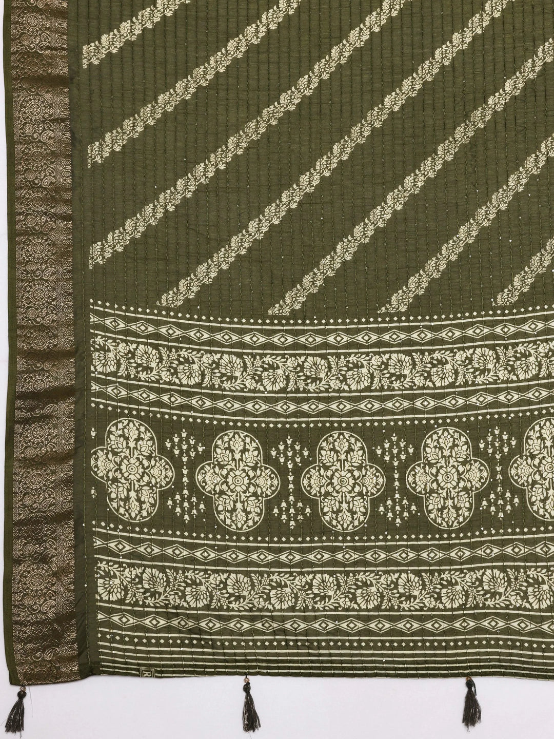 Green Printed Silk Blend Saree With Unstitched Blouse Piece - Libas 