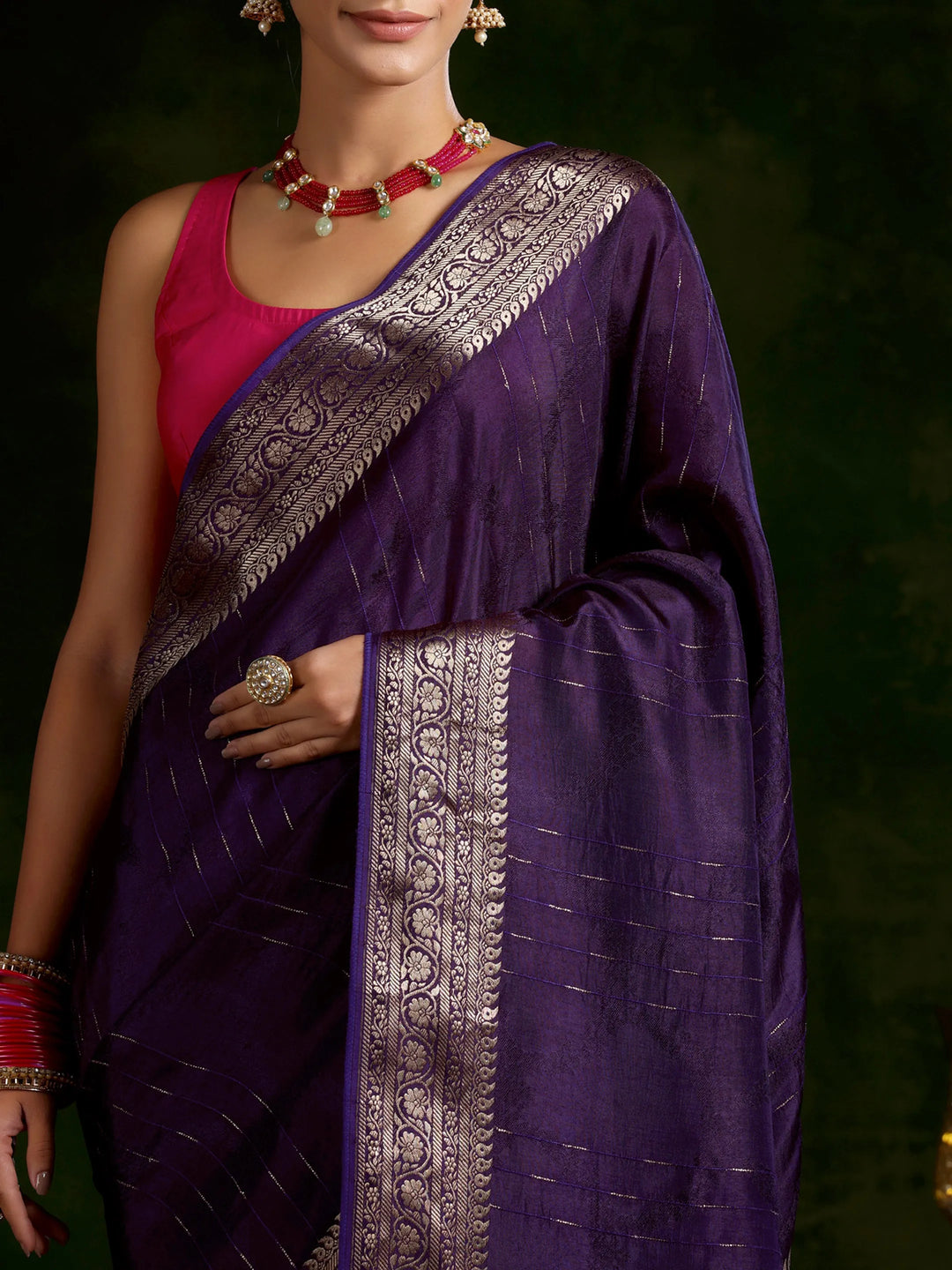  Purple Woven Design Silk Blend Saree With Unstitched Blouse Piece 