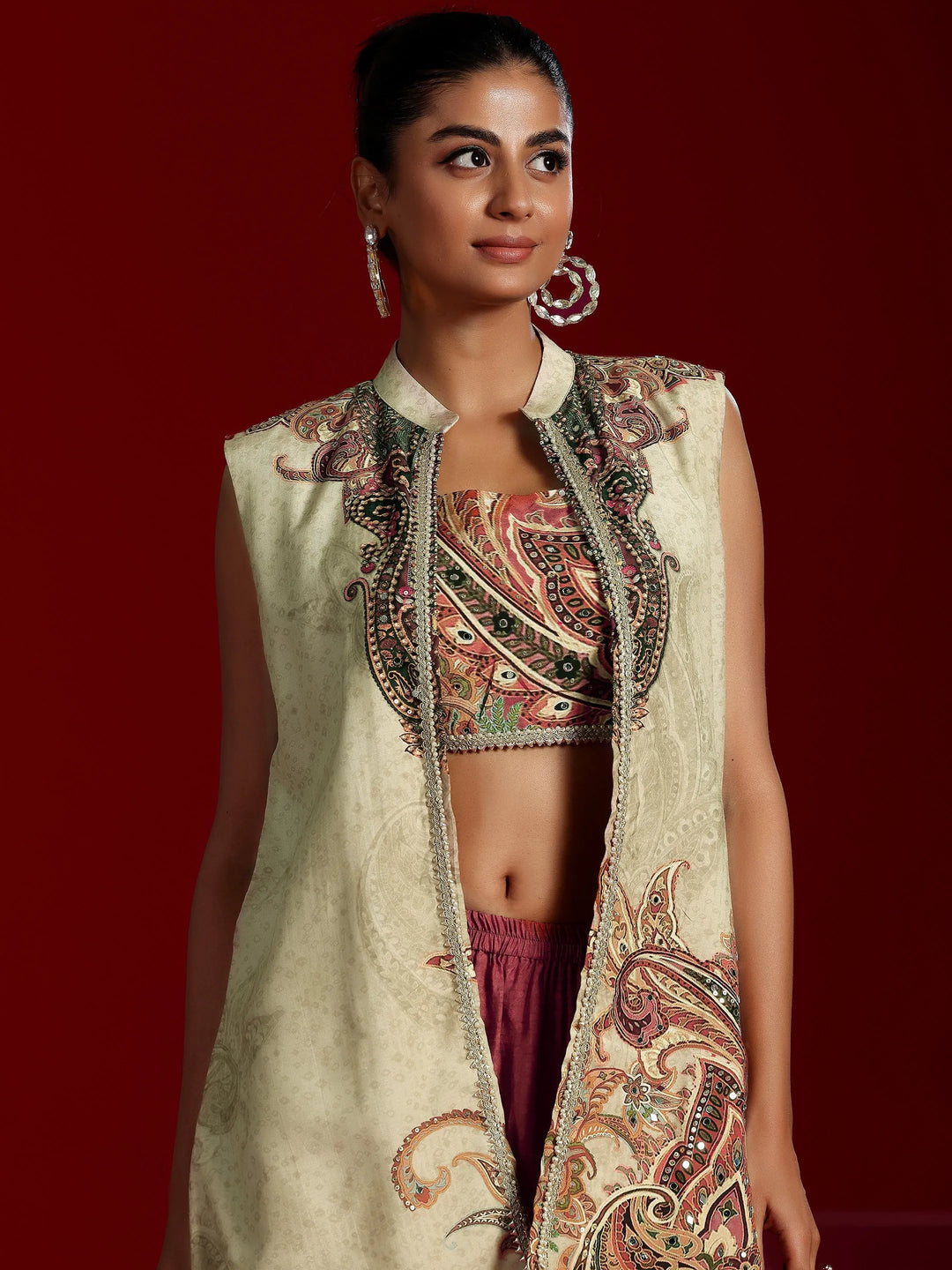  Libas Art Brown Printed Muslin 3 Piece Co-Ords 