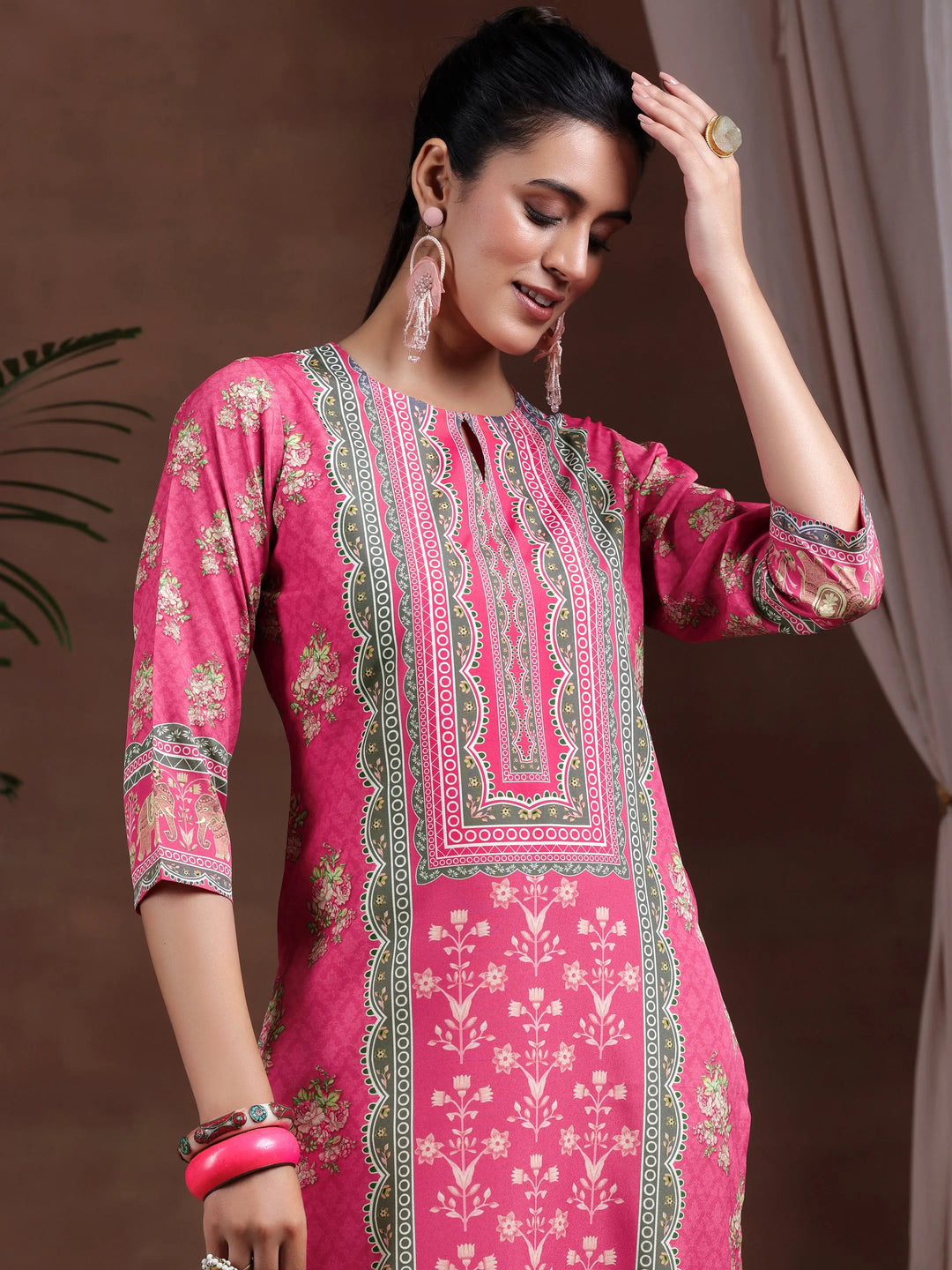  Peach Printed Crepe Straight Kurta 