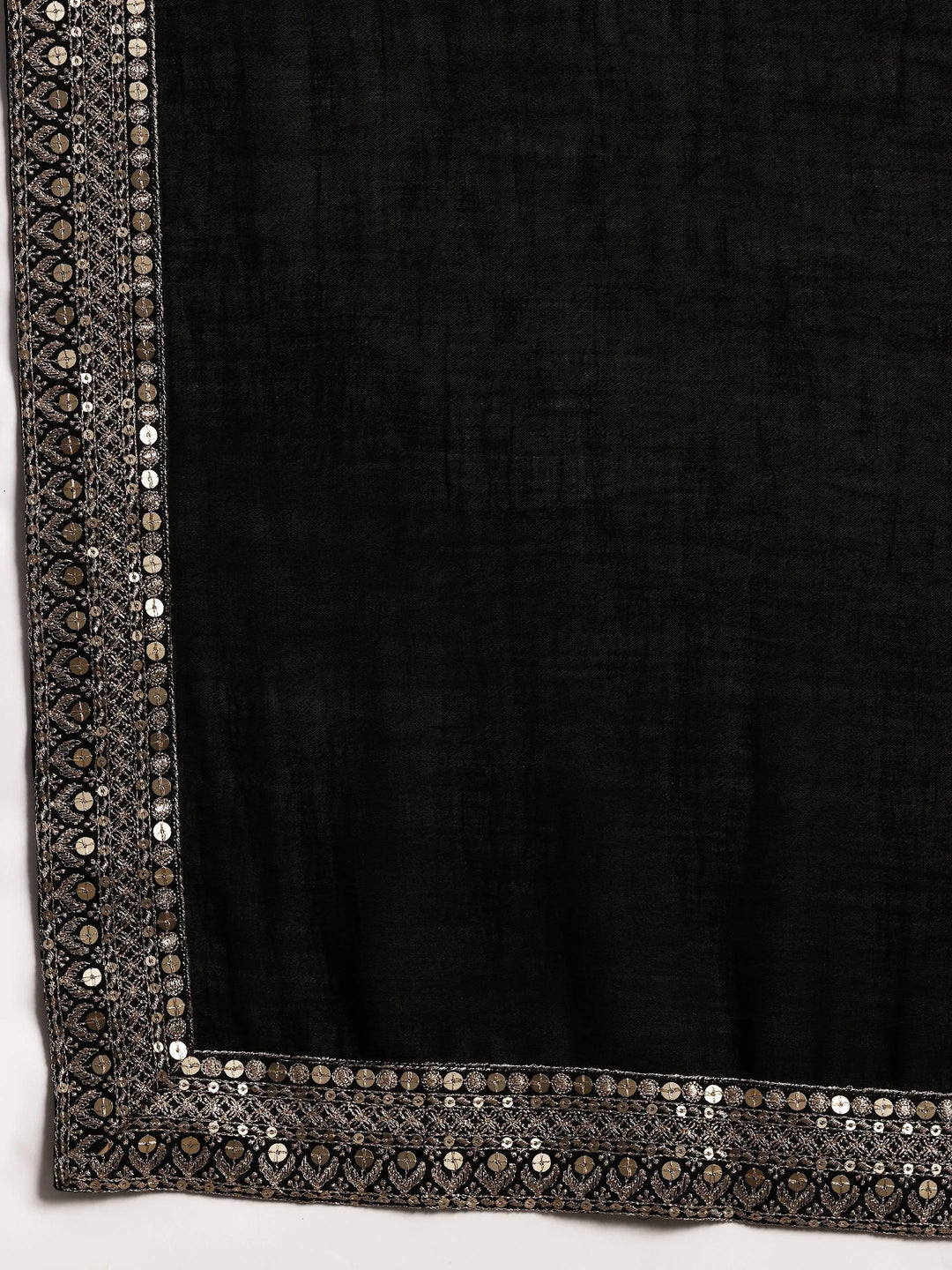 Black Embroidered Silk Blend Straight Suit With Dupatta - Libas 