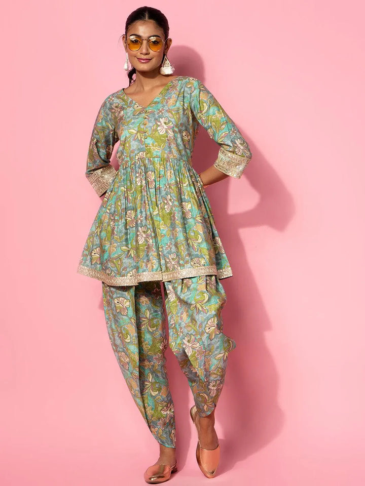 Green Printed Silk Blend Co-Ords - Libas
