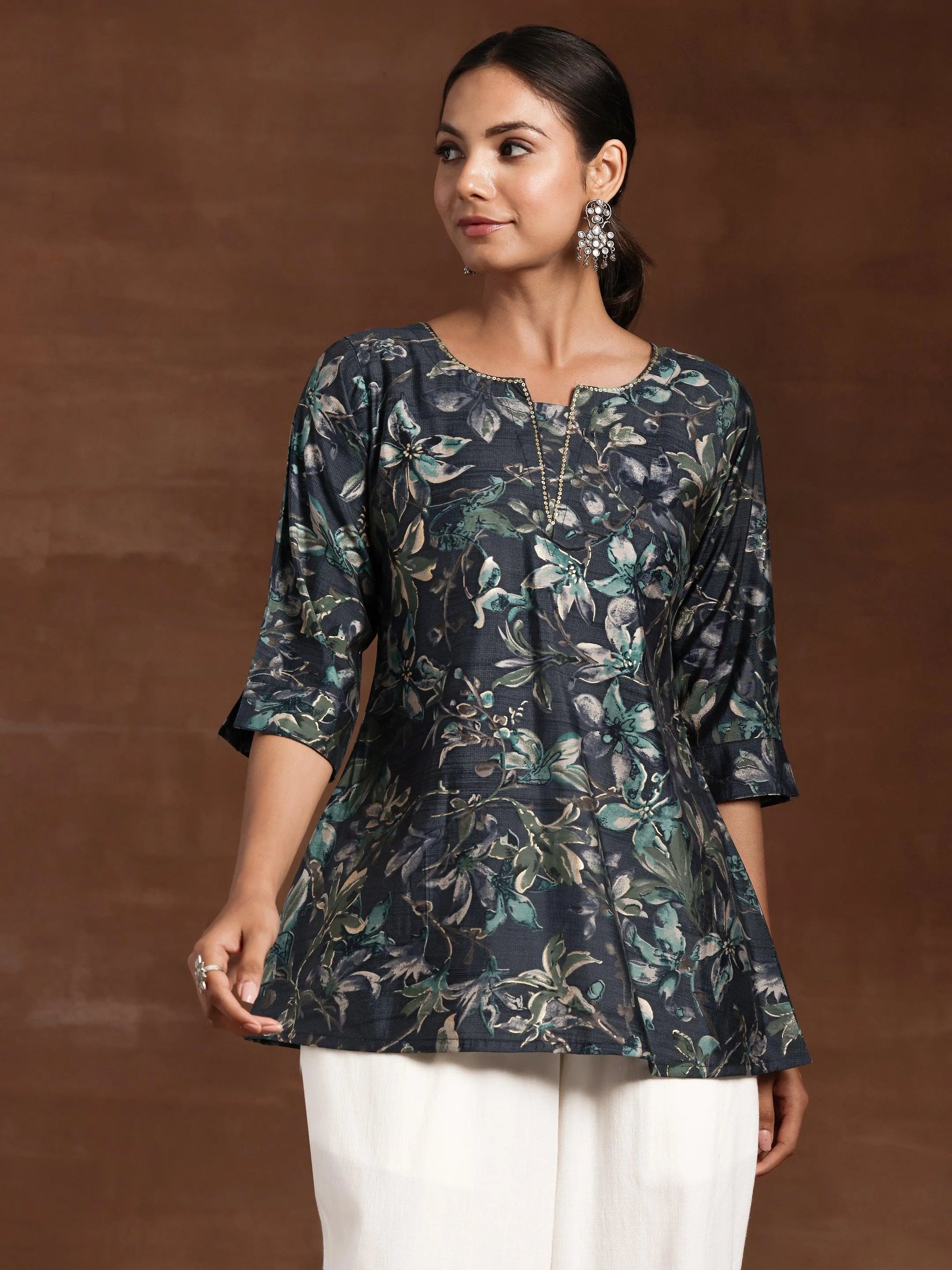 libas Grey Yoke Design Silk Blend A-Line Kurti-picture-29