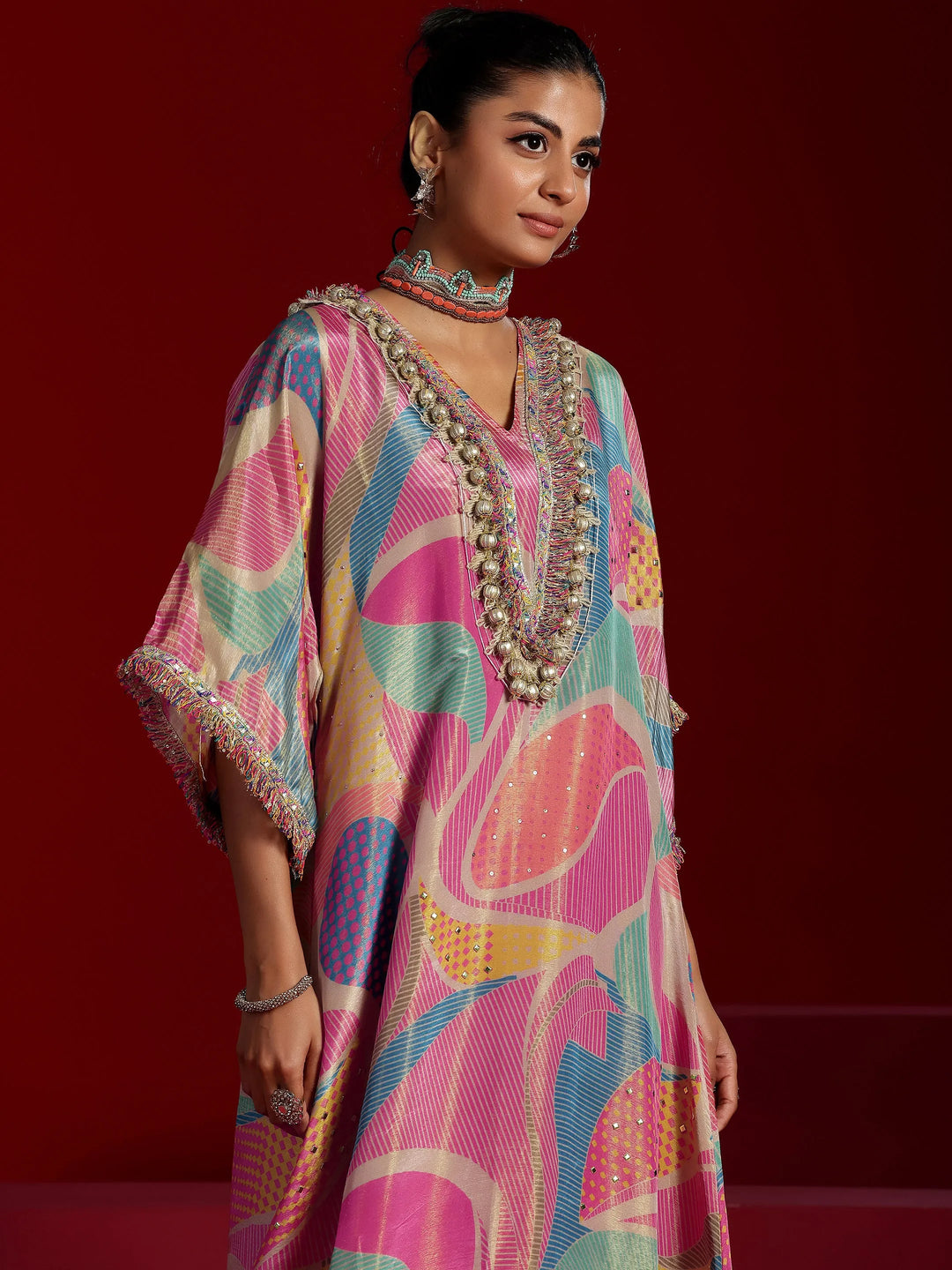  Libas Art Multi Printed Tissue A-Line Kurta With Dhoti Pants 