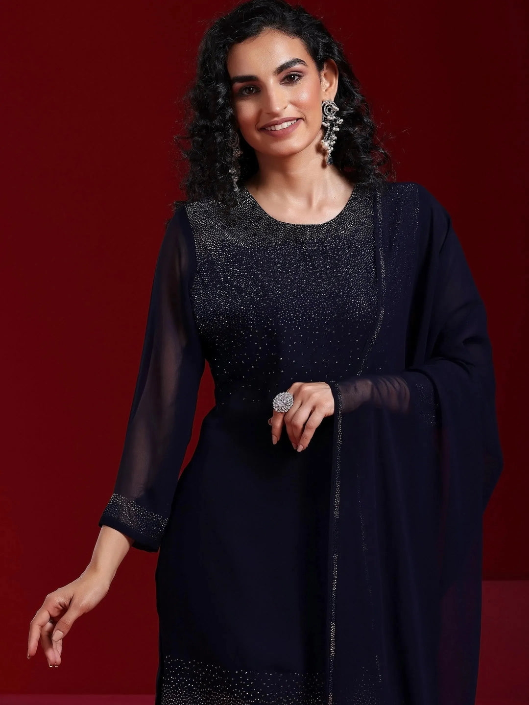  Libas Art Blue Solid Georgette Straight Suit With Dupatta 