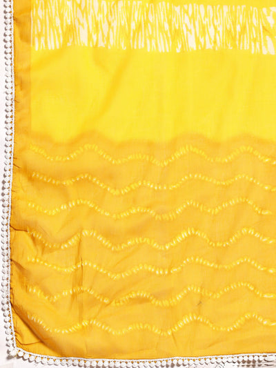 Mustard Printed Cotton A-Line Kurta With Palazzos & Dupatta - Libas