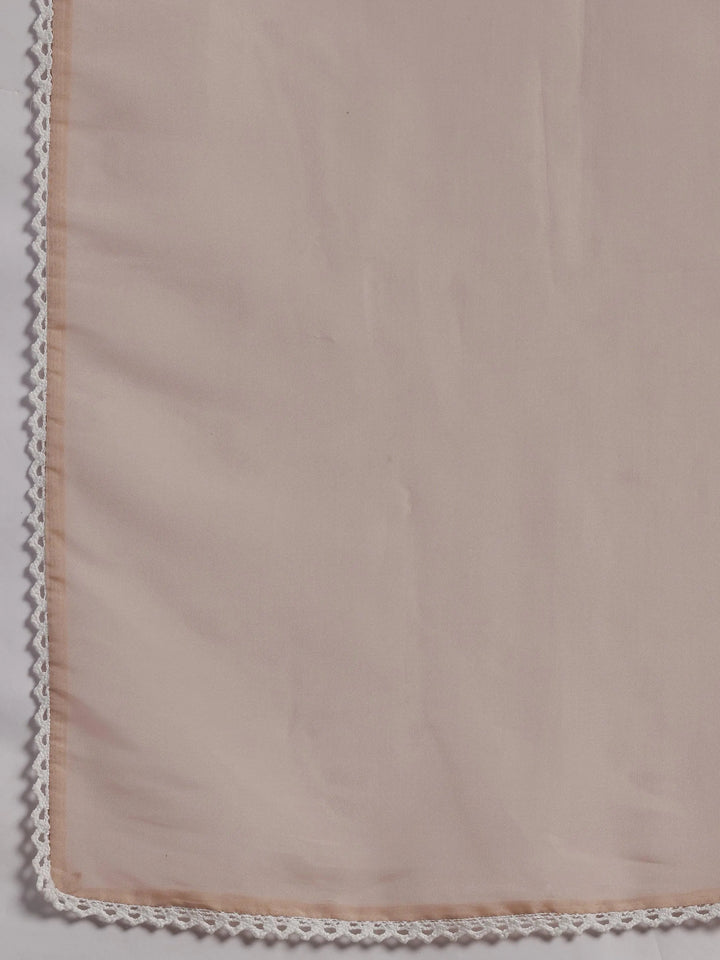 Nude Embroidered Organza A-Line Kurta With Palazzos & Dupatta - Libas