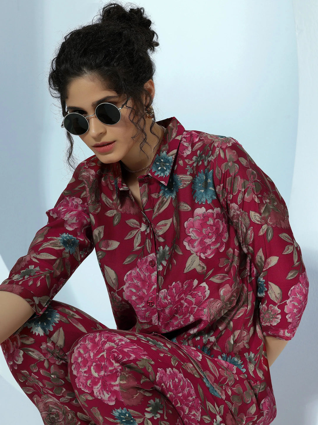  Pink Printed Silk Blend Co-Ords 