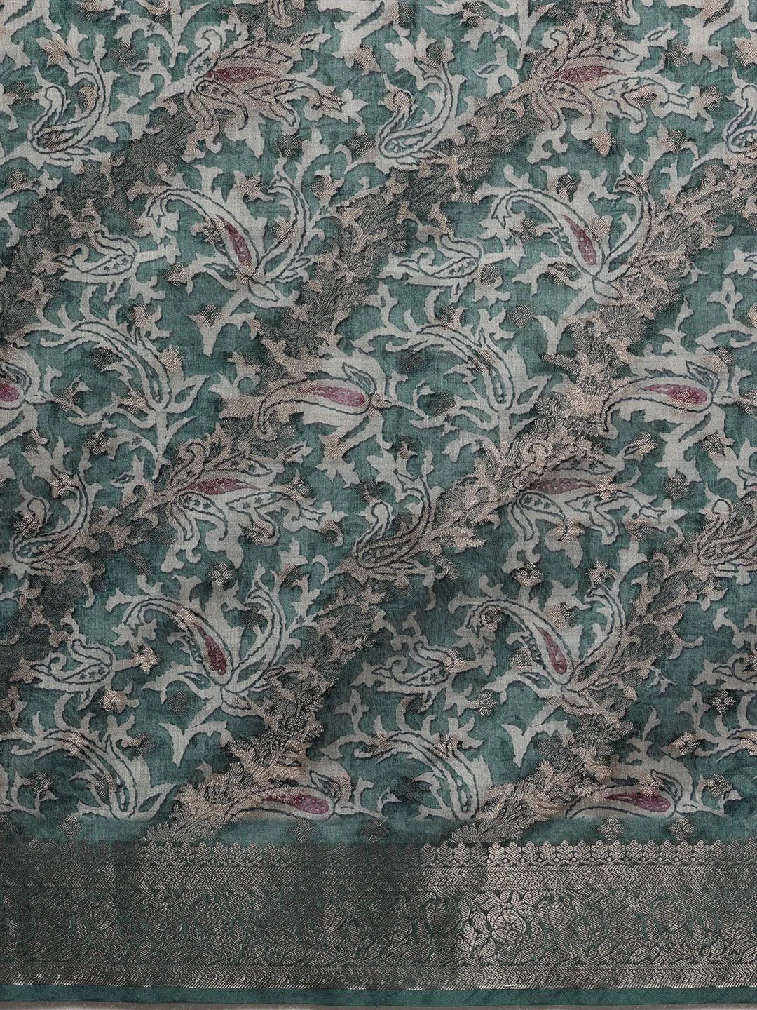 Green Woven Design Brocade Saree With Unstitched Blouse Piece - Libas 