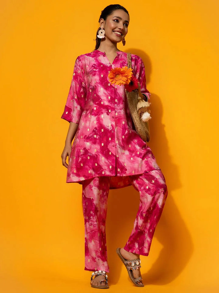Pink Printed Silk Blend Co-Ords - Libas