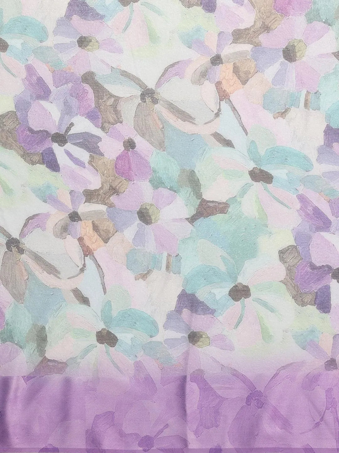 Lavender Printed Silk Blend Saree With Unstitched Blouse Piece - Libas 