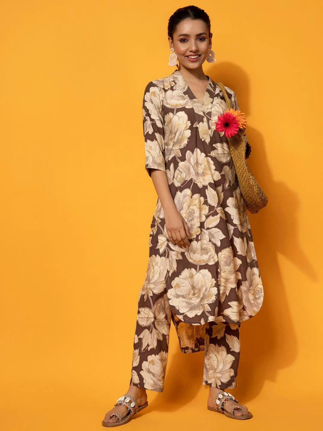 libas Brown Printed Silk Blend Co-Ords-picture-32