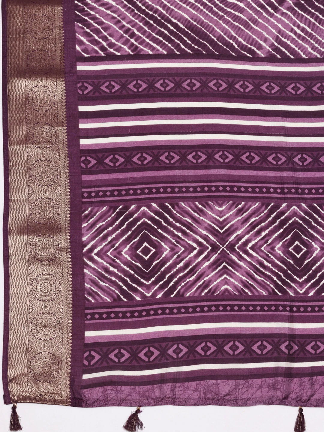 Mauve Printed Silk Blend Saree With Unstitched Blouse Piece - Libas 