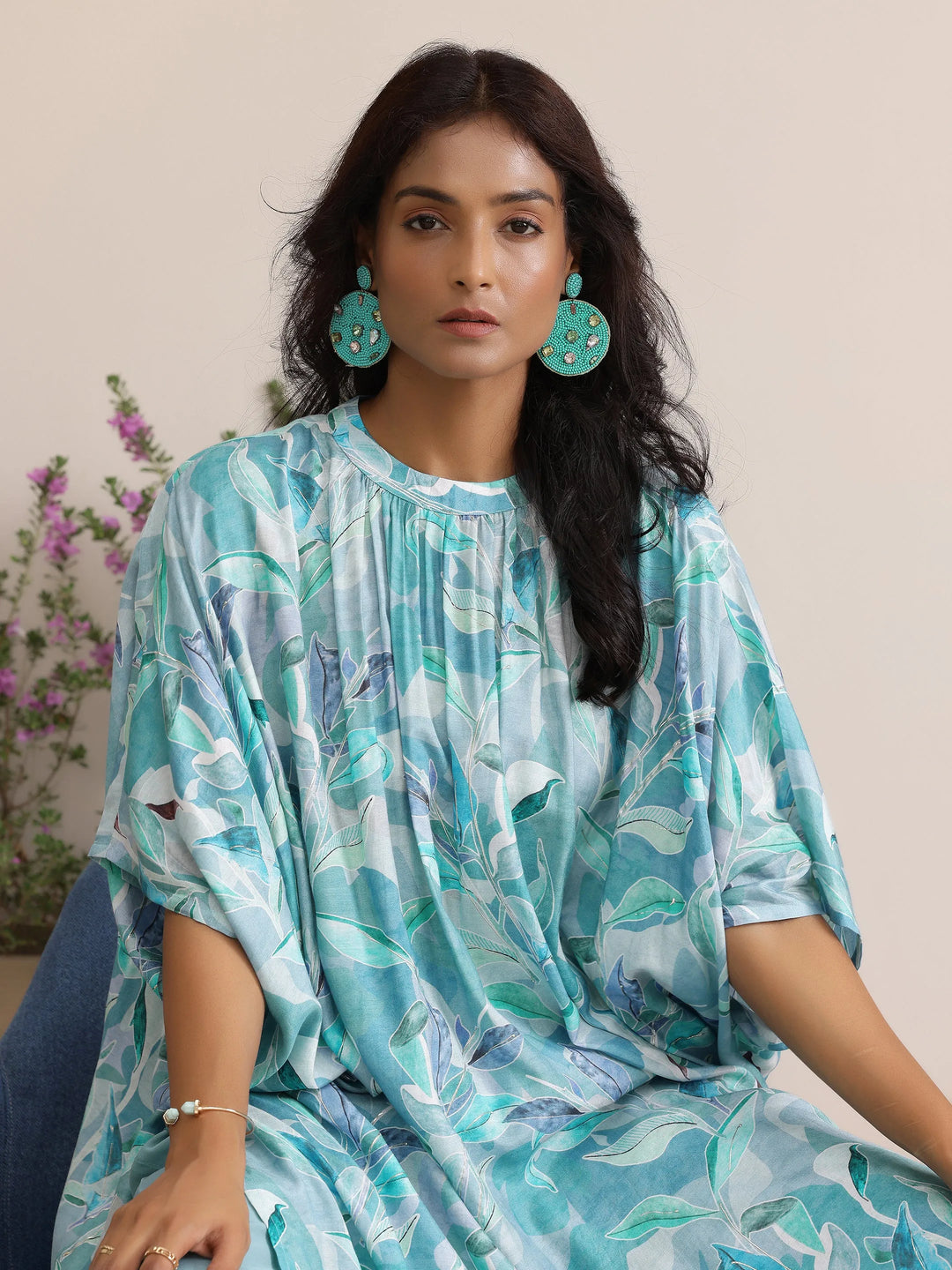  Blue Printed Silk Blend Co-Ords 