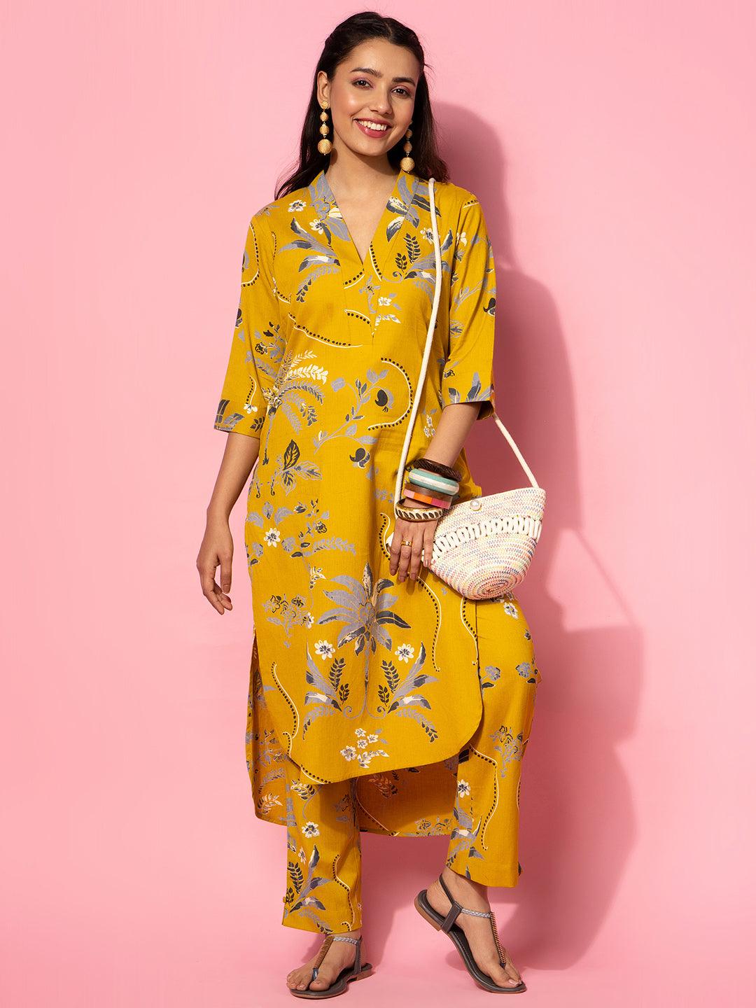 Mustard Printed Cotton Co-Ords