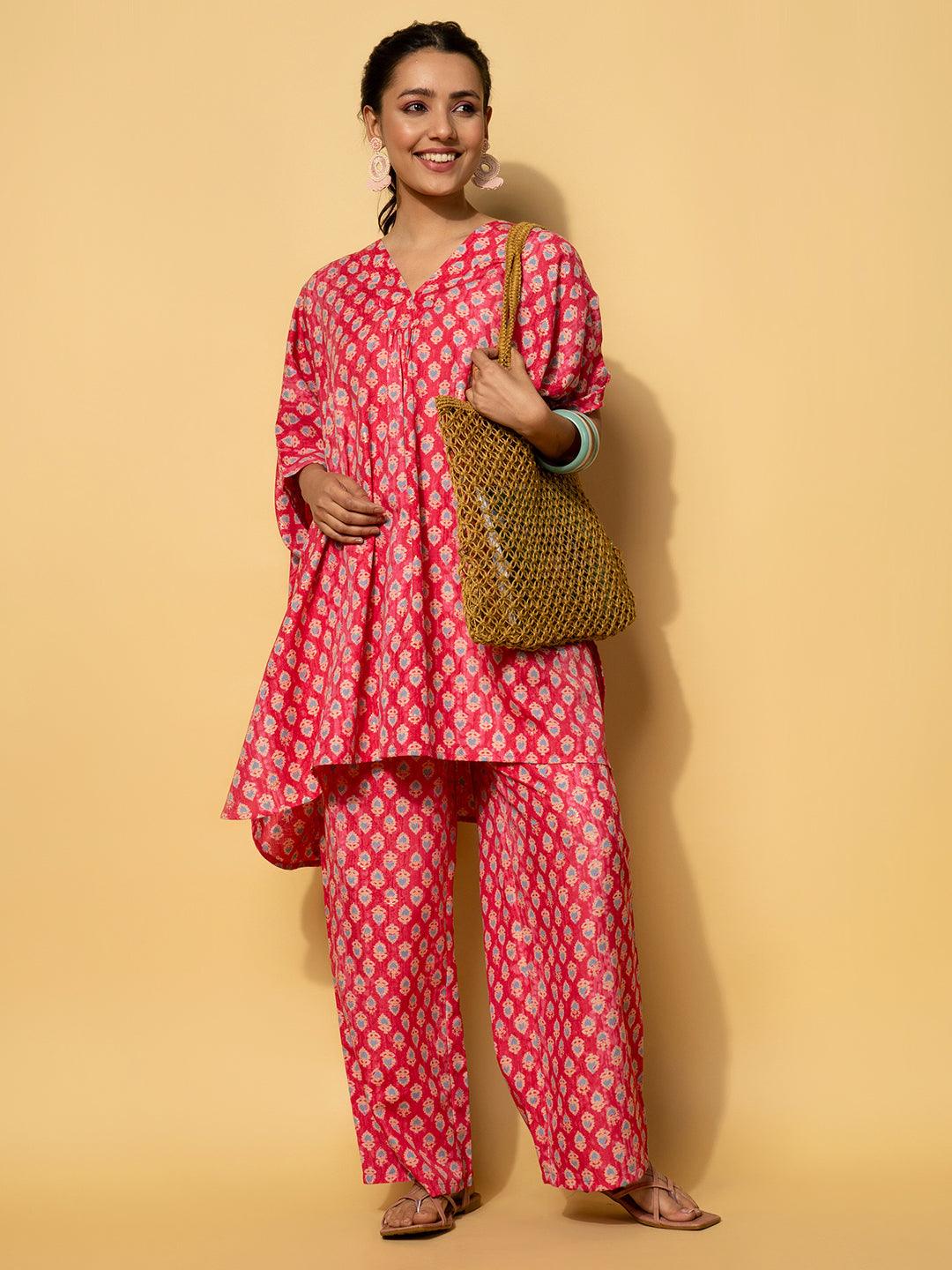 Pink Printed Rayon Co-Ords
