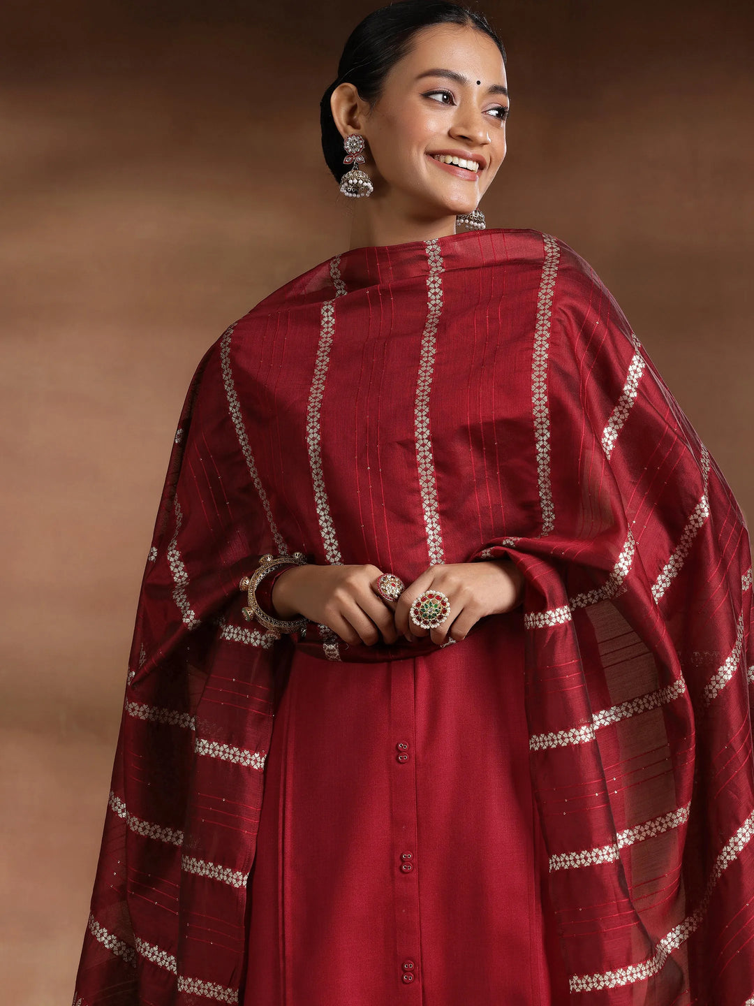  Maroon Solid Cotton Blend Straight Suit With Dupatta 