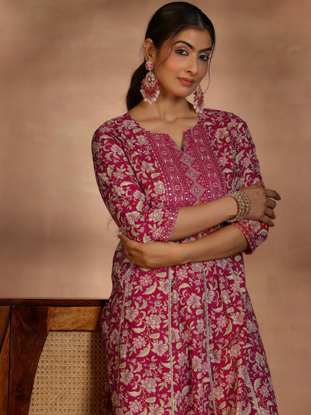  Pink Printed Cotton Anarkali Kurta Set 