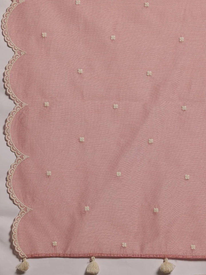 Peach Embroidered Chanderi Silk Straight Suit With Dupatta - Libas